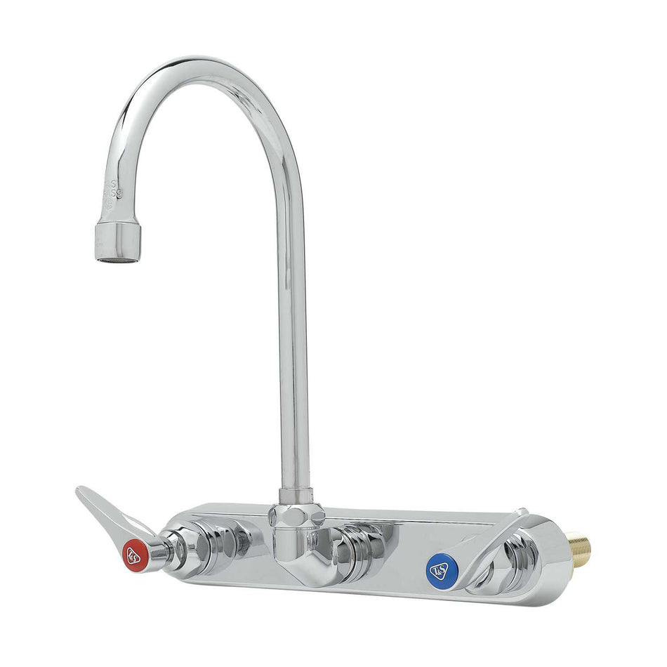 Workboard Faucet, Wall Mount, 8" Centers, Swivel Gooseneck, Lever Handles, 2" Shanks