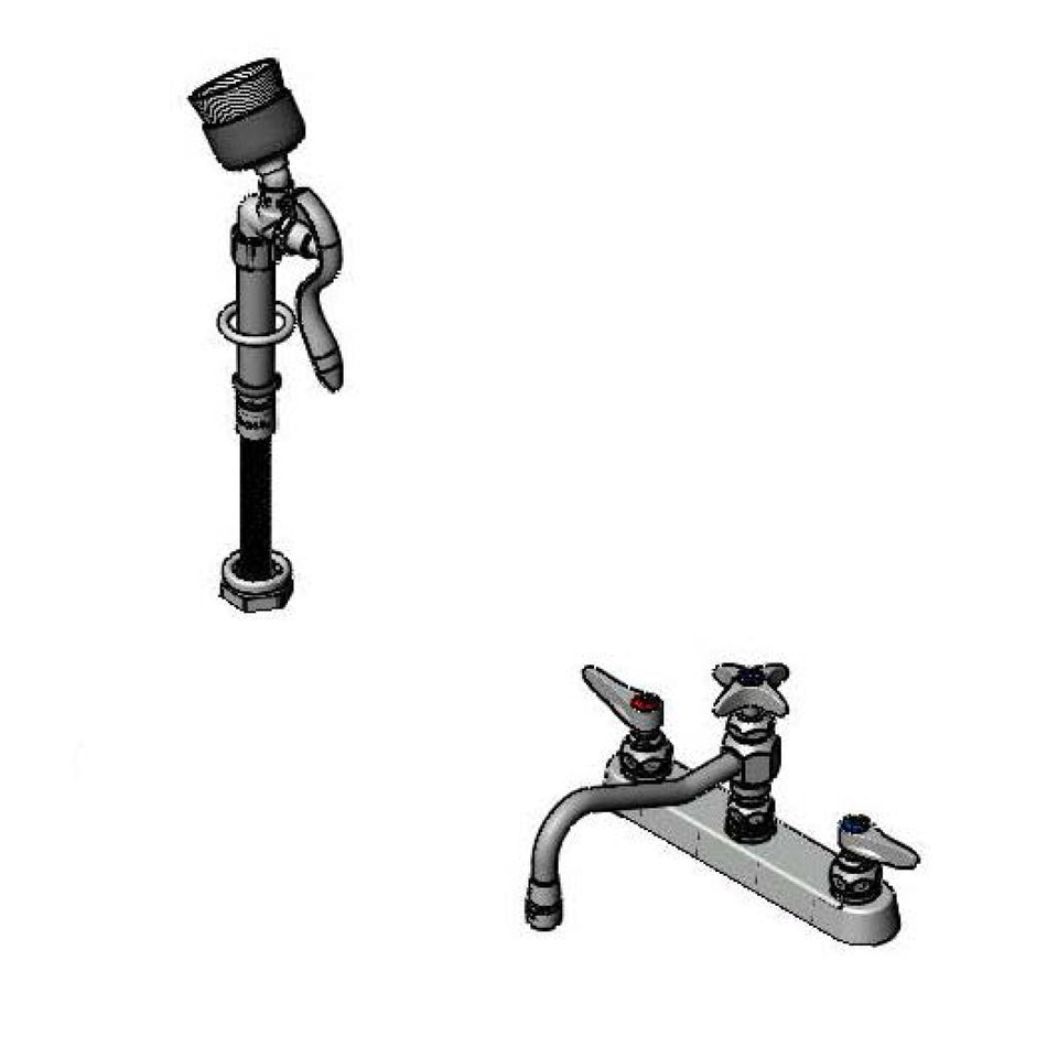 Workboard Faucet, Deck Mount, 8" Centers, 8" Swing Nozzle w/ Diverter, B-0044-H & Spray Valve with Brush