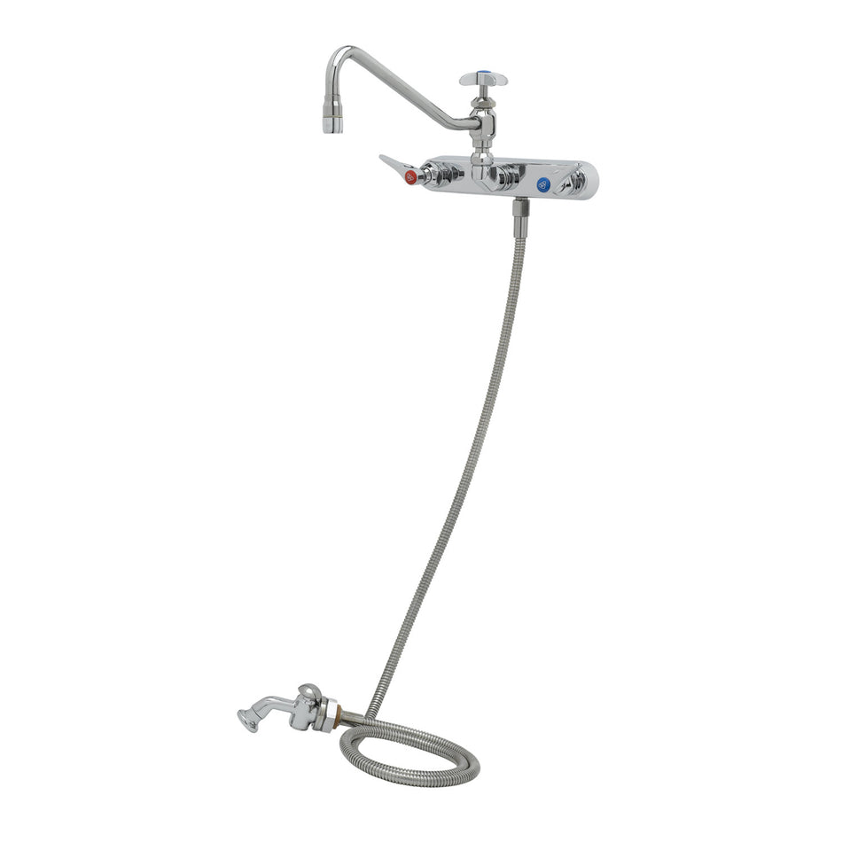 Workboard Faucet, 8" Wall Mount, 12" Swing Nozzle w/ Diverter, Hose, Spray Valve