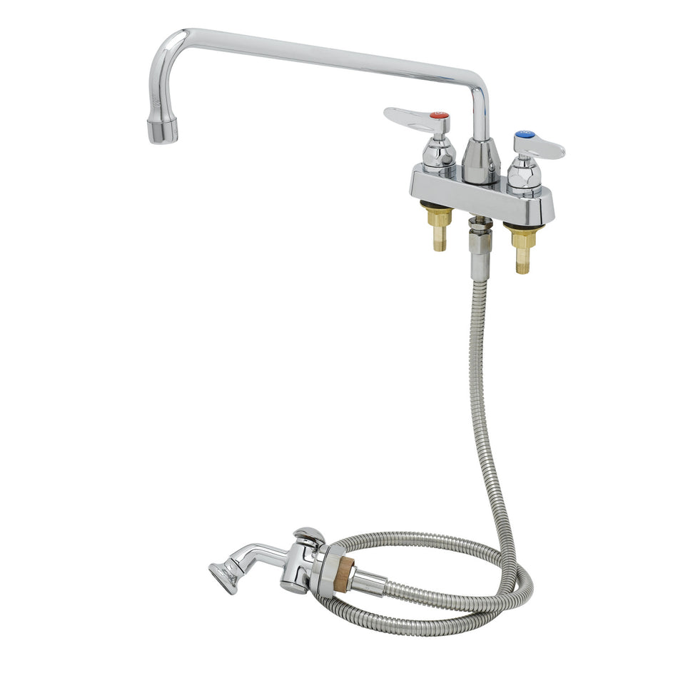 Workboard Faucet, Deck Mount, 4" Centers, 16" Swing Nozzle, Diverter, Hose, Side Spray