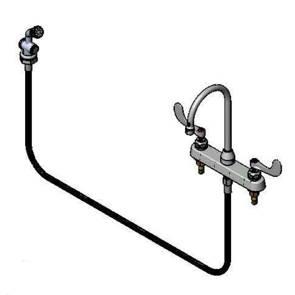 8" Workboard Faucet, 133X Gooseneck, B-WH4 Handles, Side Spray w/ Rosespray Outlet