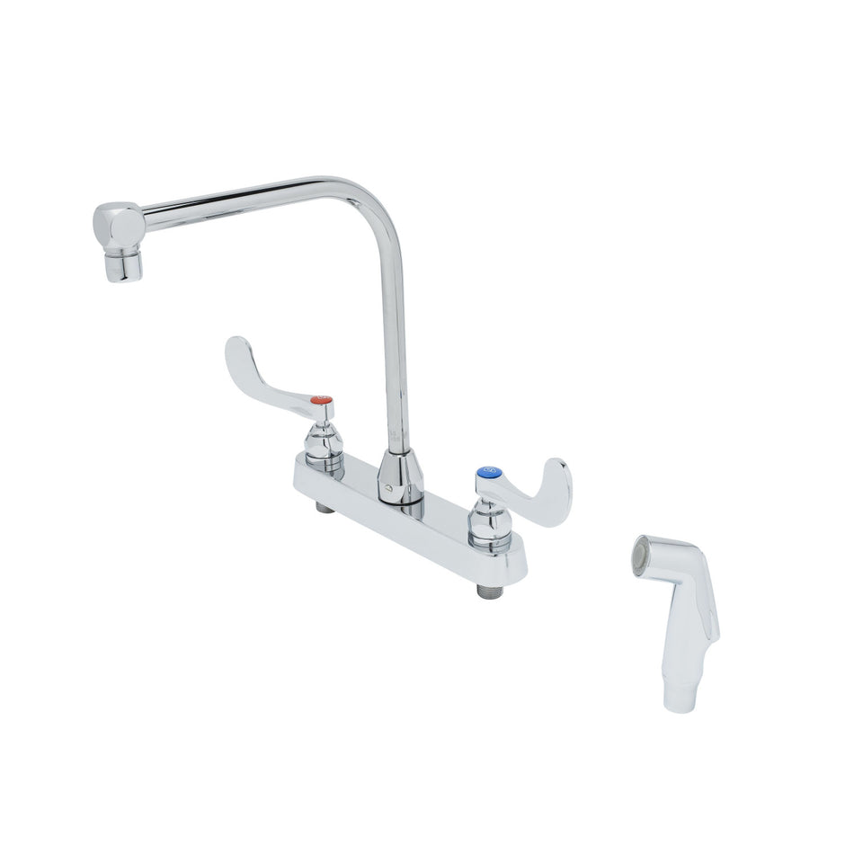 Workboard Faucet, 8" Deck Mount, High-Arc Gooseneck & Aerator, 4" Wrist Handles, Sidespray