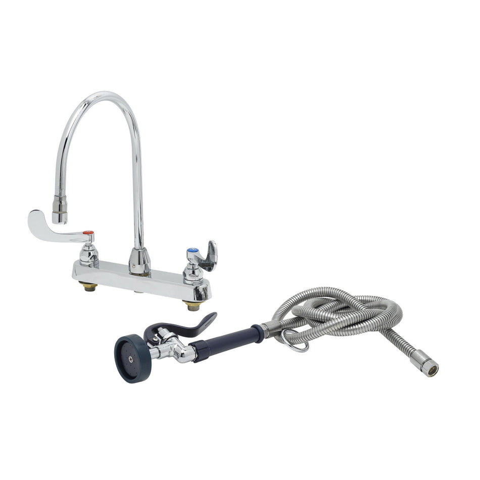 Workboard Faucet, 8" Deck Mount, 4" Handles, Swivel GN & 2.2 GPM Aerator, EB-0107 Sprayer