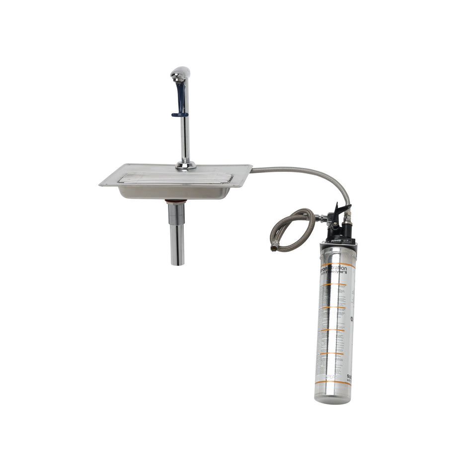 Water Station w/ 8" Pedestal Type Glass Filler, Drip Pan, Drain & Water Filtration Kit