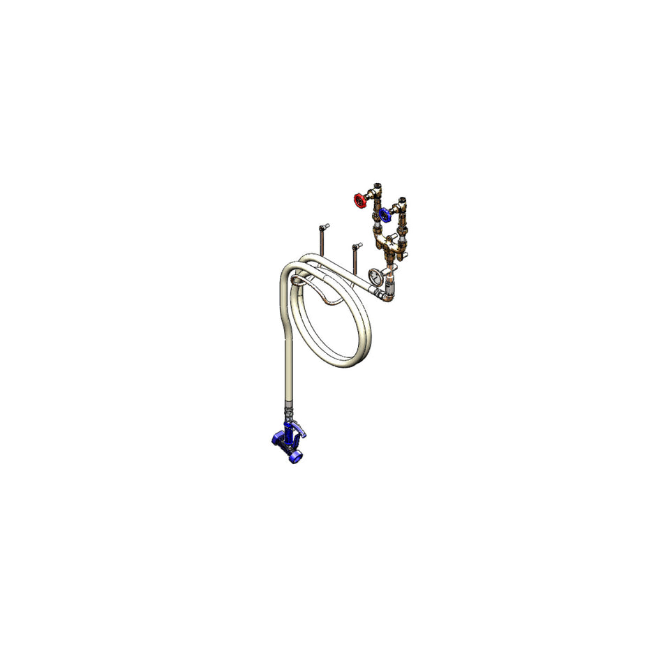 Washdown Station, Hot & Cold Water, Thermometer, Mixing Valve, 1/2" NPT Inlets, 50' Hose