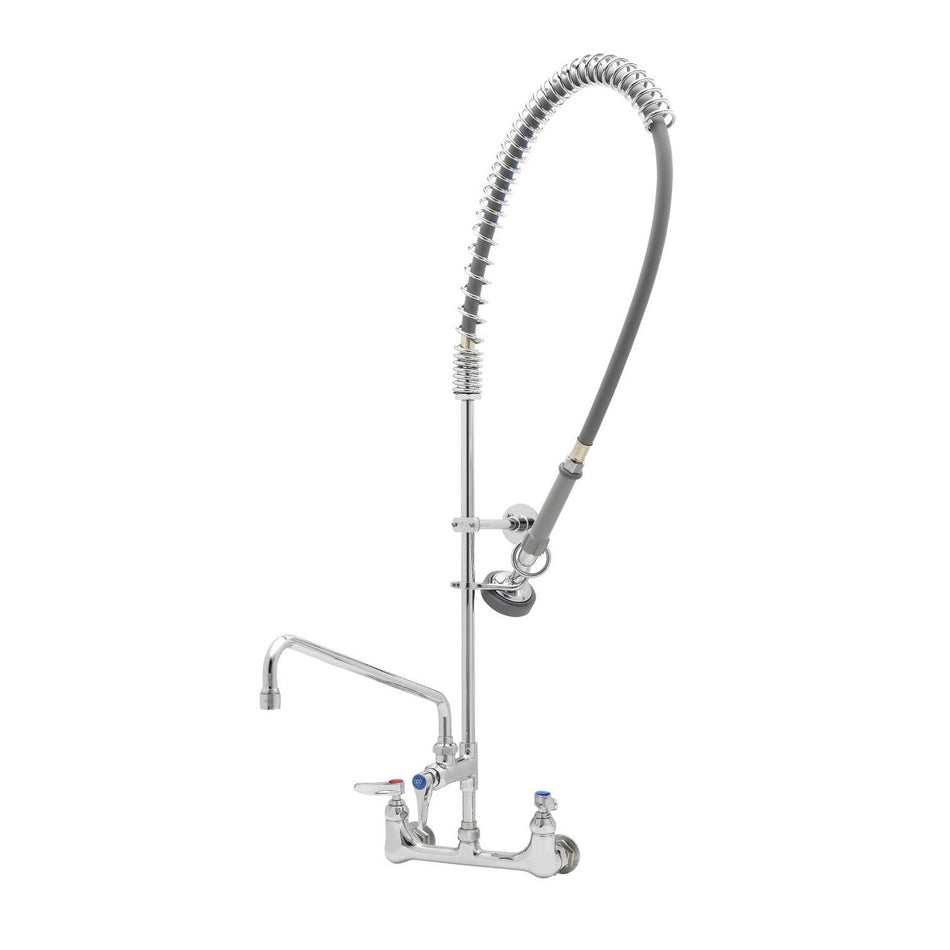 T&S Pre-Rinse Unit: 8" Wall Mount, Add-On Faucet w/ 14" Swing Nozzle, B-0044-R, B-0107 Sprayer 6" Wall Bracket & Finger Hook