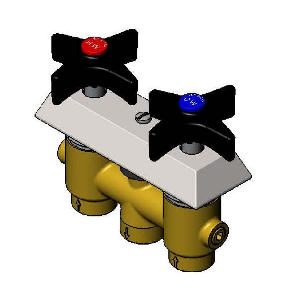 Concealed Mixing Faucet w/ Black 4-Arm Lab Handles (Polypropylene) 3/8" NPT Female Inlets/Outlet