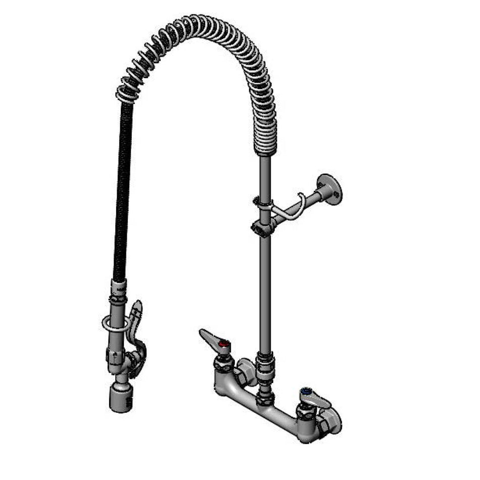 T&S Pre-Rinse Unit, 8" Wall Mount, Vacuum Breaker, Wall Bracket, Low Flow Spray Valve
