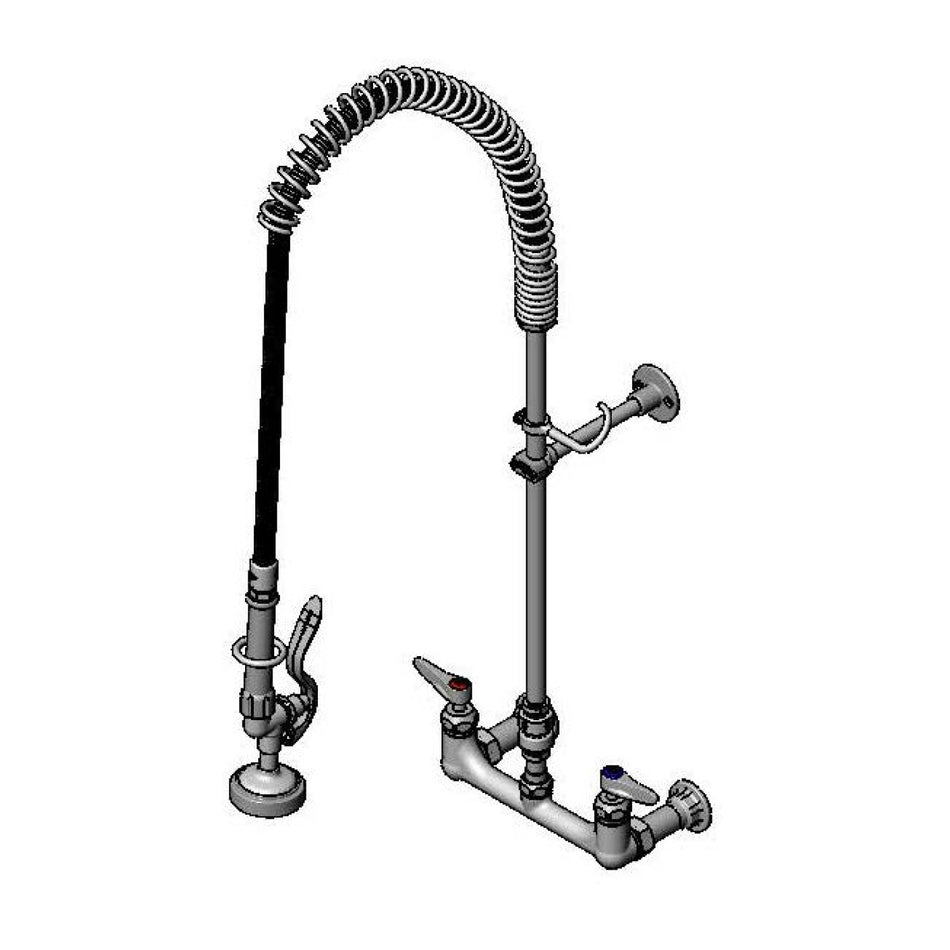 T&S Pre-Rinse Unit, 8" Wall Mount, Flex Hose, Wall Bracket, Spray Valve, Ext Wall Flanges, VB & Ceramas with Check Valves