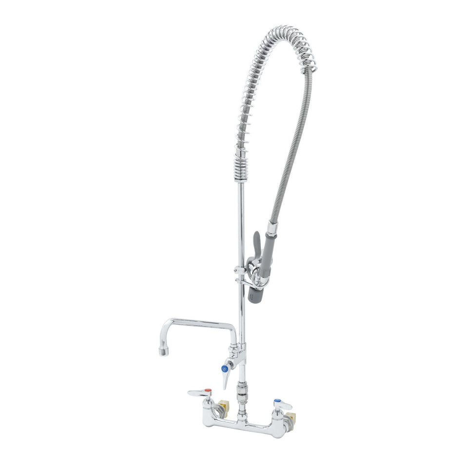 T&S Pre-Rinse, 8" Wall Mount Base, VB, Wall Bracket, 44" Flex Hose, Low-Flow Spray Valve, Ceramas & 12" Add-On Faucet