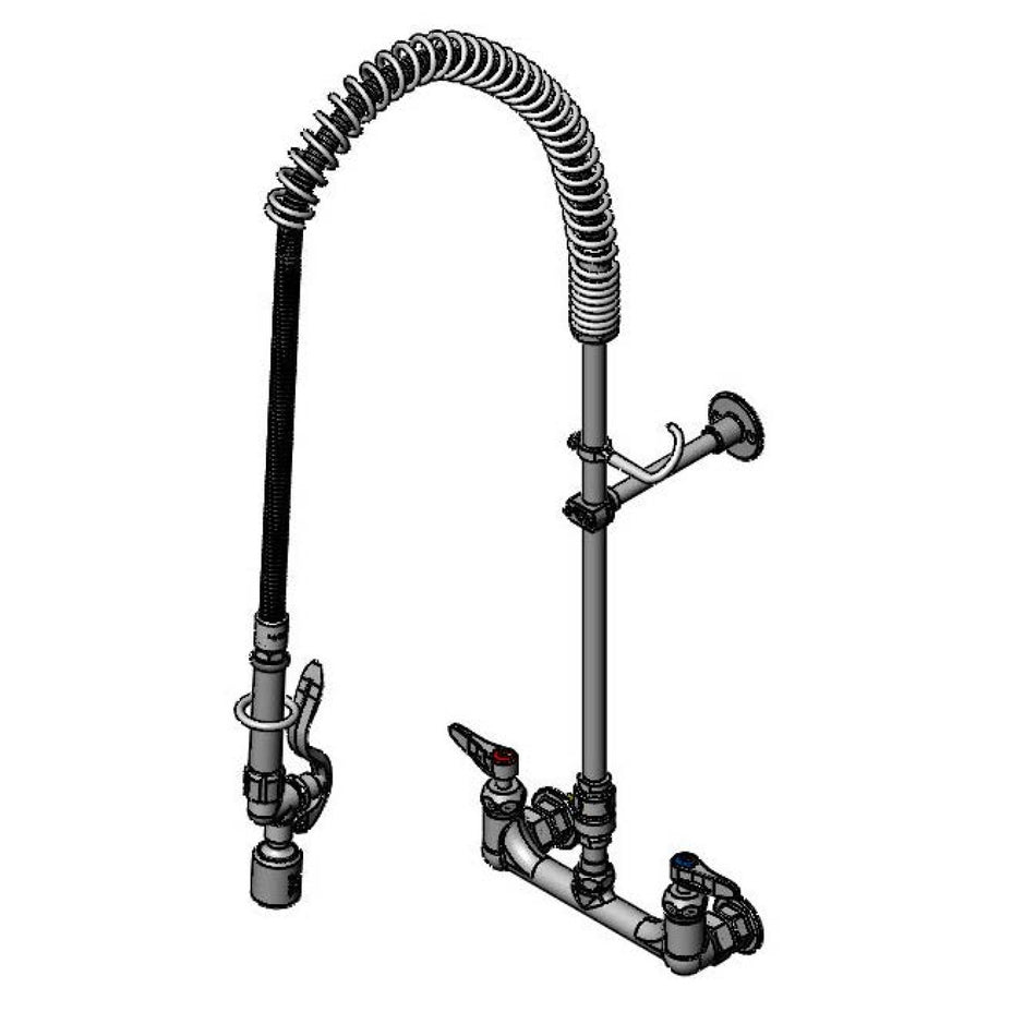T&S Pre-Rinse, 8" Wall Mount Base, VB, Wall Bracket, 44" Flex Hose, Low-Flow Spray Valve, Cerama Cartridges, Short Els