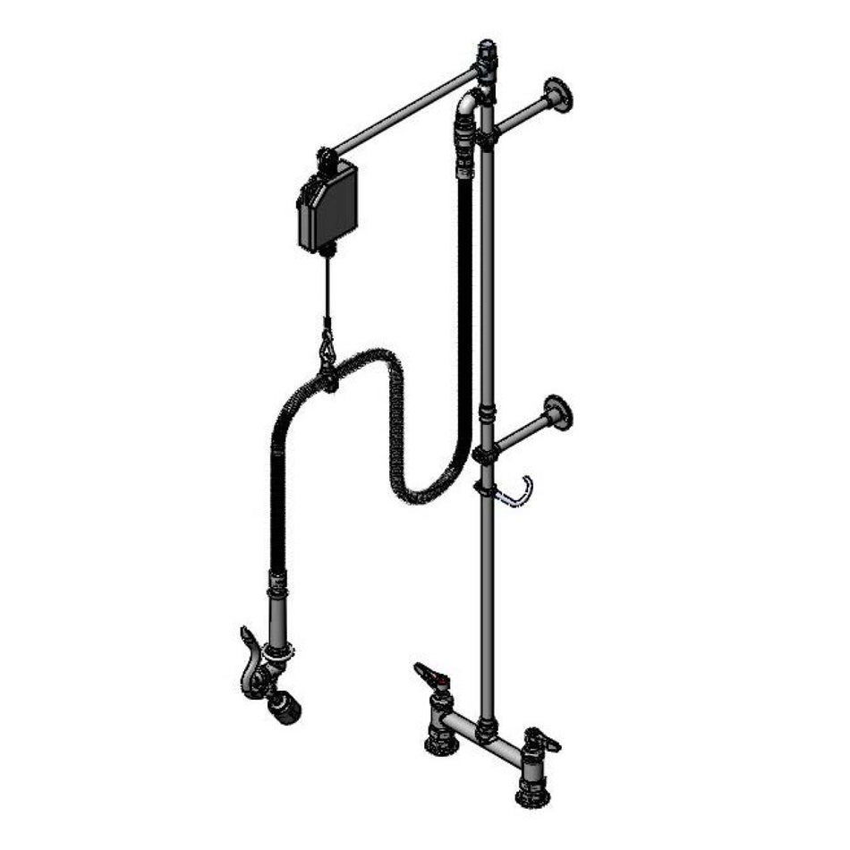 T&S Pre-Rinse Unit, 8" Deck Mount Base, Balancer, Angled Low-Flow Spray Valve, Wall Brackets