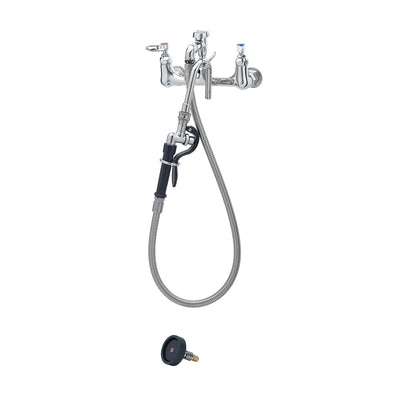 T&S Brass B-2312 Wall Mount Pot Filler - 44" Flex Hose & Hook Nozzle