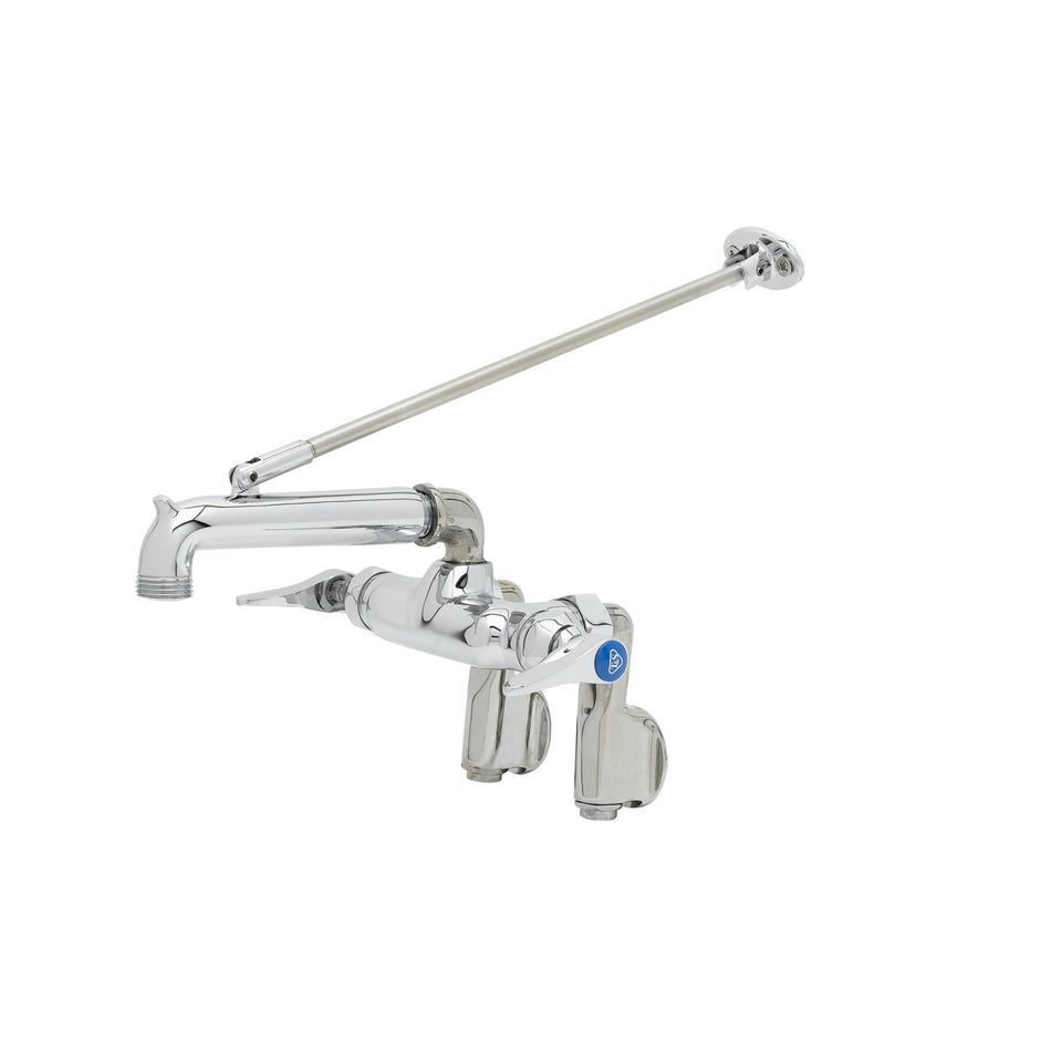 Service Sink Faucet, Polished Chrome Finish, Integral Stops, Wall Brace, Garden Hose Outle