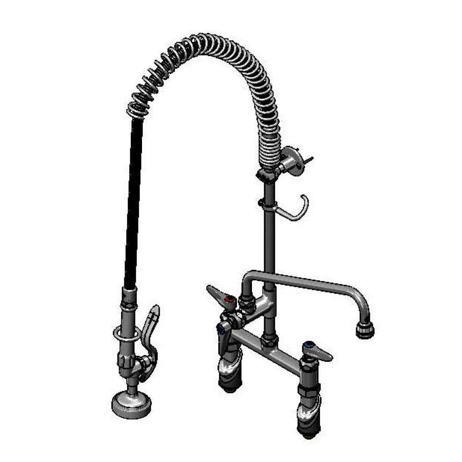 T&S EasyInstall Pre-Rinse, 8" DeckMount, Eternas, 12" ADF & 2.2 GPM Rosespray, 12" Riser Wall Bracket