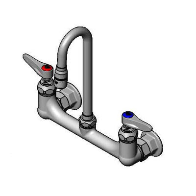 T&S Brass B-2444 Double Pantry Faucet - 8" Wall Mount & Swivel Gooseneck
