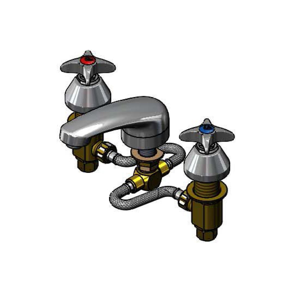 Lavatory Faucet, 8" Centers, Flexible Supplies, Cast Spout, Aerator, Four-Arm Handles