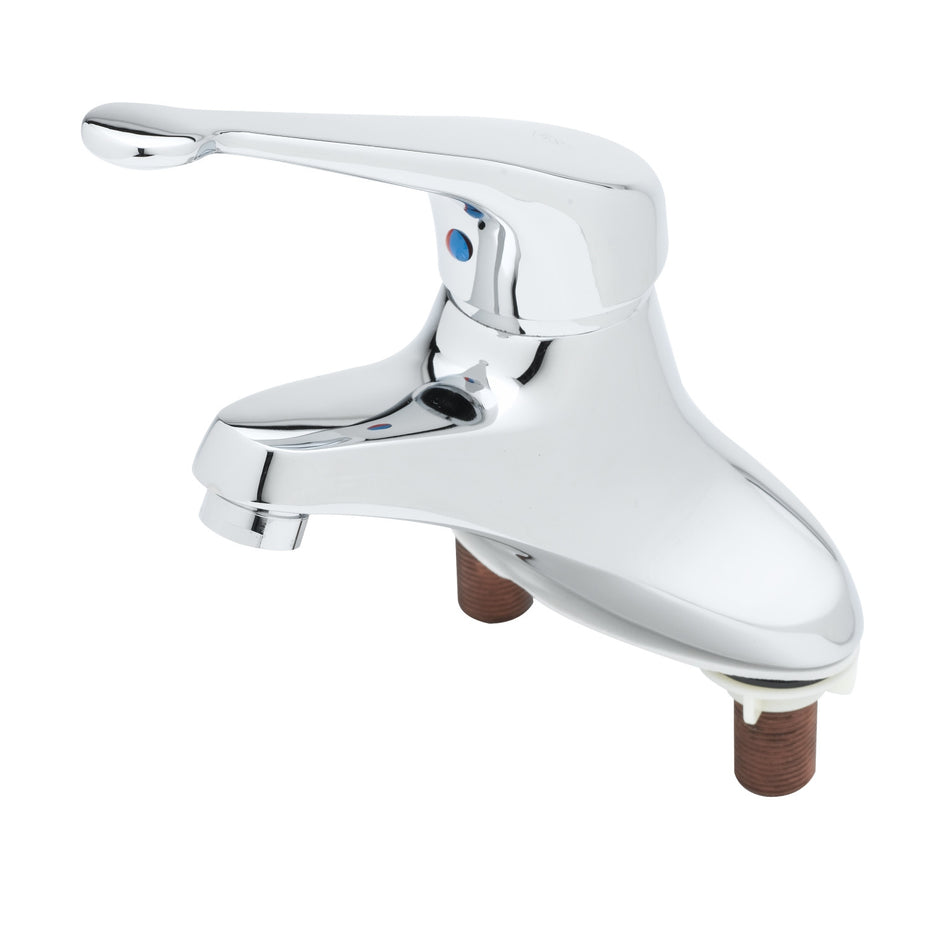 Single Lever Faucet, 4" Centerset, 6" Handle, 2.2 gpm Aerator, Pop-Up Drain
