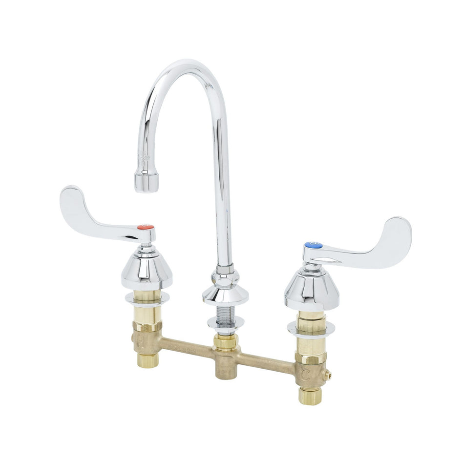 Medical Faucet, 8" Centers, Swivel/Rigid Gooseneck, 4" Handles w/ Anti-Microbial Coating and 2.2 GPM Aerator