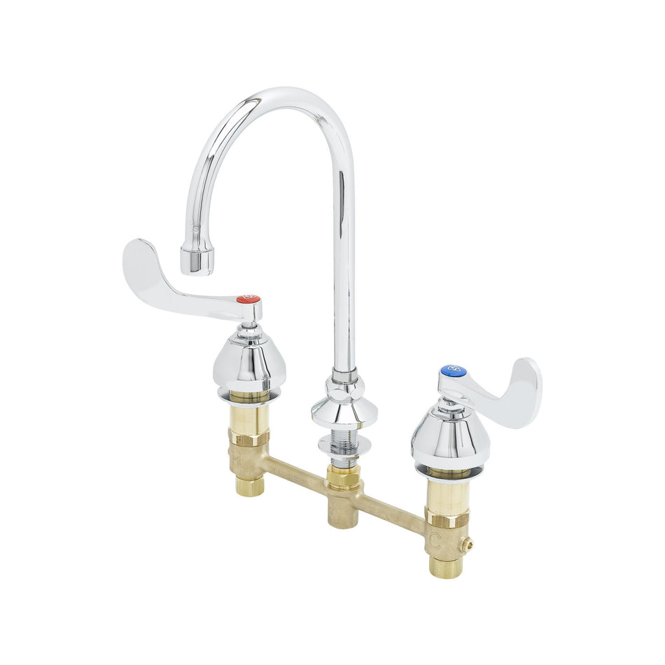 Medical Faucet, 8" Centers, Swivel Gooseneck, 1.5 GPM Aerator, 4" Wrist Action Handles