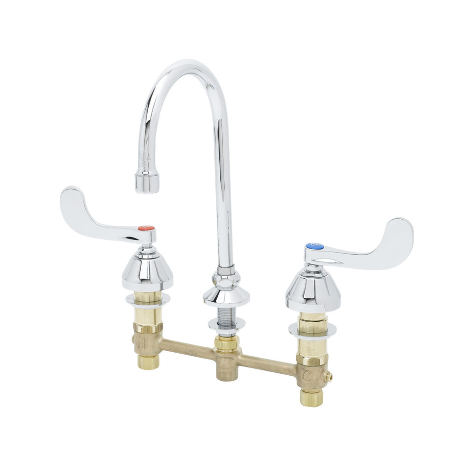 Medical Faucet, 8" Centers, Swivel/Rigid GN, Non-Splash Aerator, 4" Wrist Action Handles