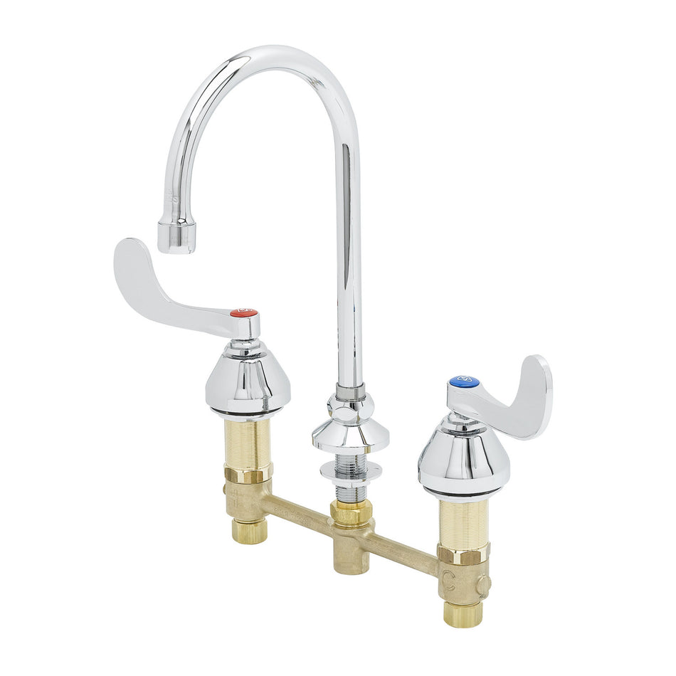 Medical Faucet, 8" Centers, Swivel Gooseneck & B-0199-29, 4" Wrist-Action Handles, Ceramas