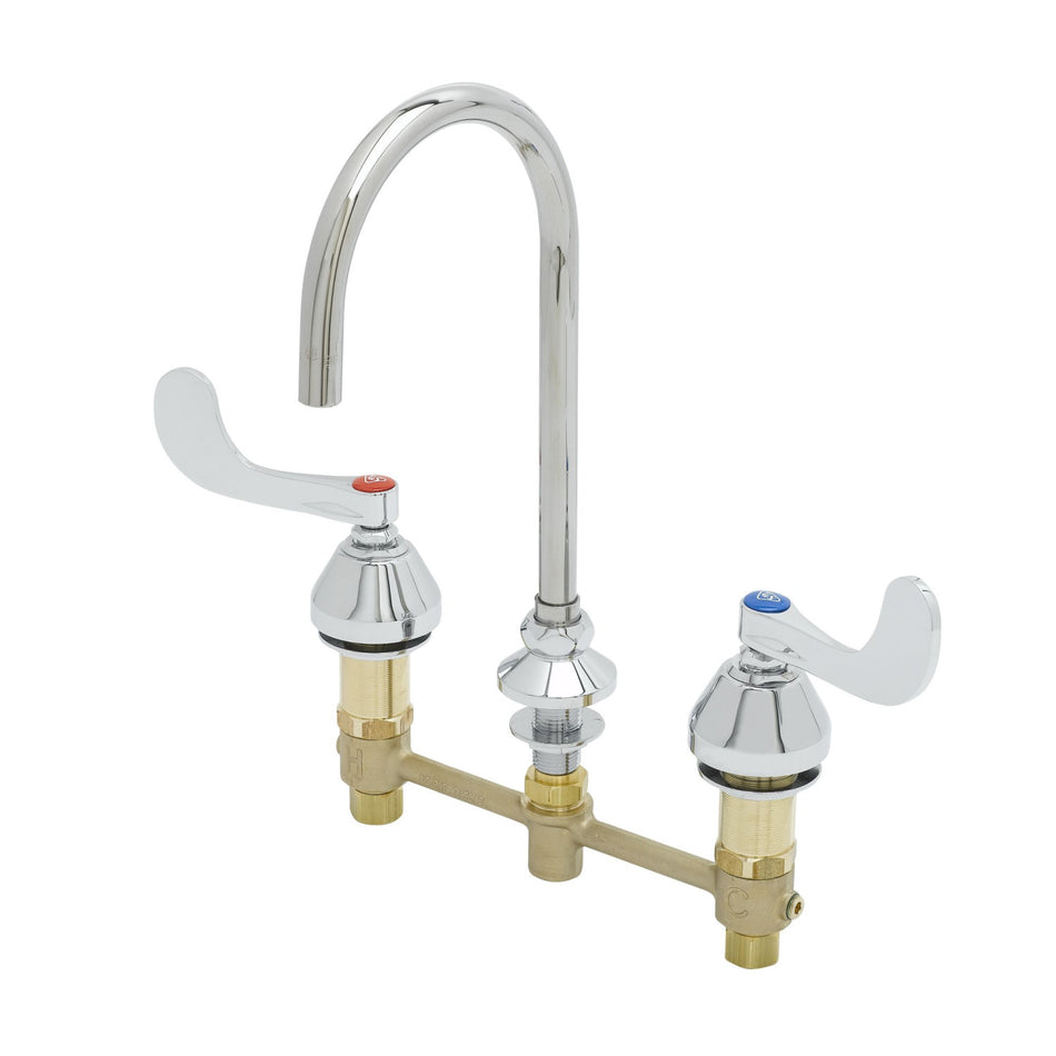Medical Faucet, 8" Centers, 1.5 gpm Flow Control, Plain-End Gooseneck, 4" Handles, Ceramas