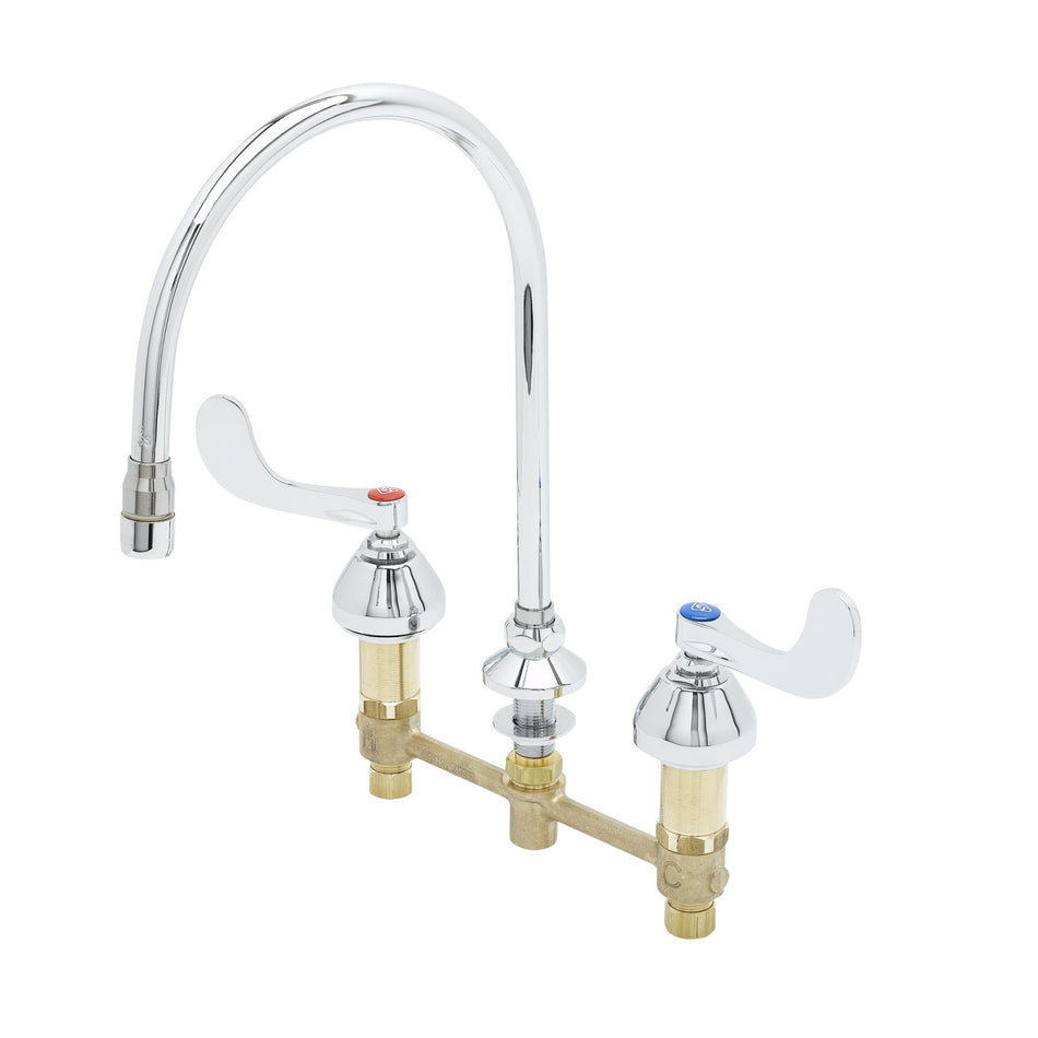 Medical Faucet, 8" Centers, 135X Swivel Gooseneck, Non-Splash Aerator, Ceramas, 4" Handles