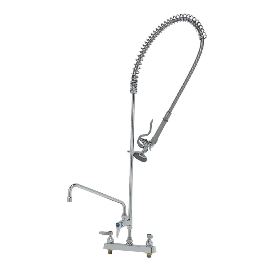 T&S 8" Deck Mount Workboard Pre-Rinse unit W/Eterna, B-0107, 12" Add-On Faucet & Wall Bracket