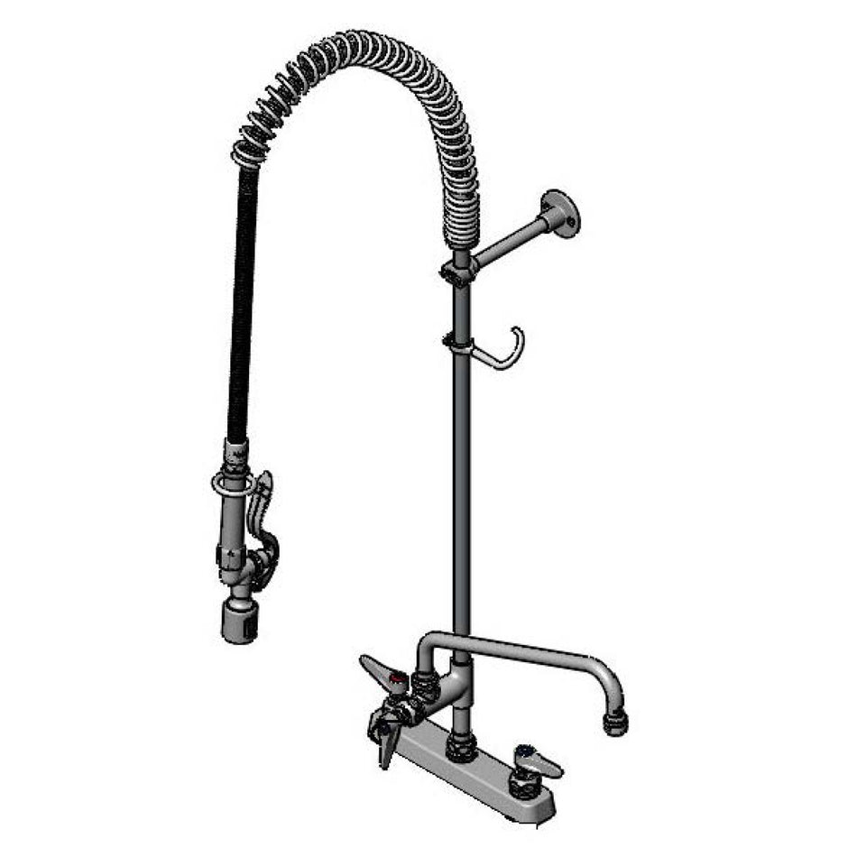 T&S 8" Deck Mount Workboard Pre-Rinse unit W/Eterna, B-0107-J, 12" Add-On Faucet & Wall Bracket