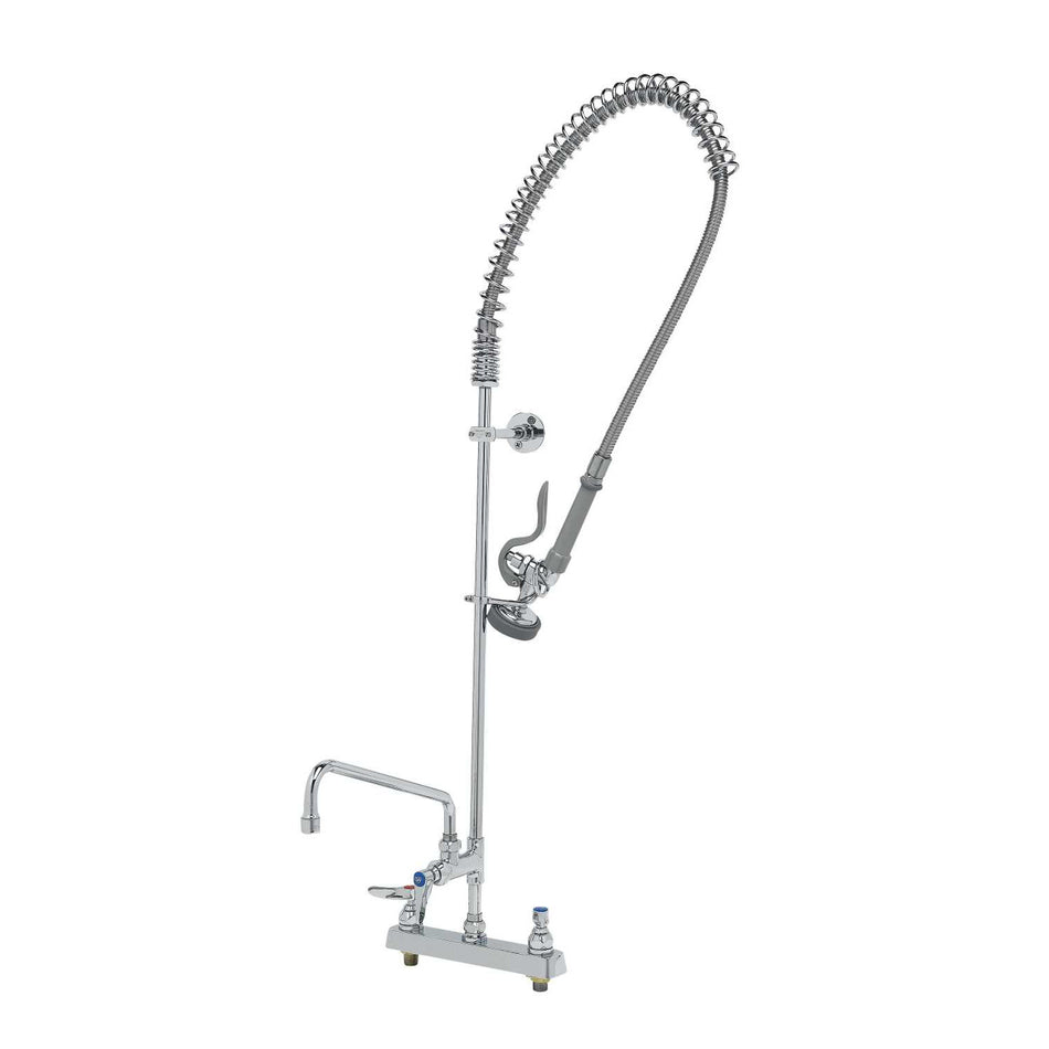 T&S 8" Deck Mount Workboard Pre-Rinse unit W/Cerama, B-0107, 12" Add-On Faucet & Wall Bracket