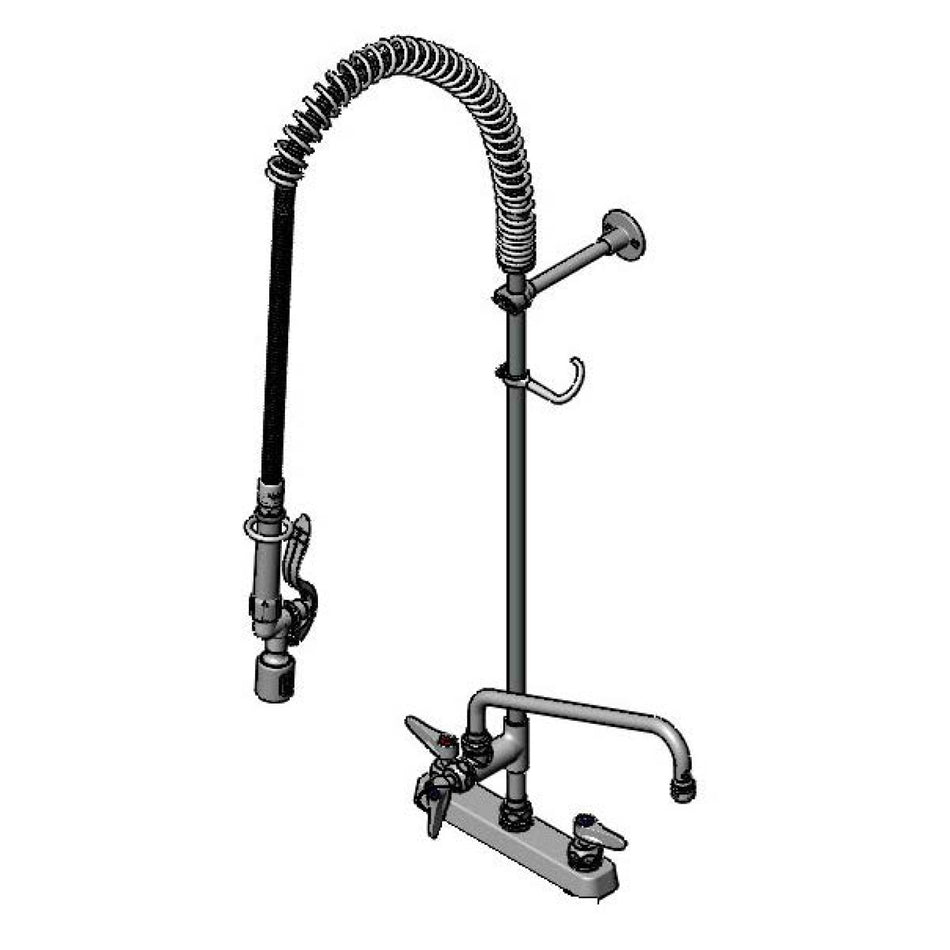T&S 8" Deck Mount Workboard Pre-Rinse unit W/Cerama, B-0107-J, 12" Add-On Faucet & Wall Bracket
