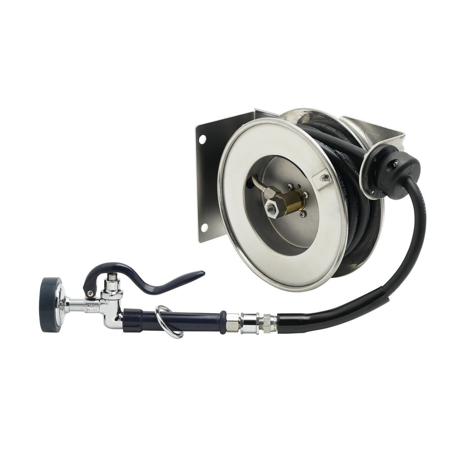 T&S Brass B-7102-01 Open SS Hose Reel - 3/8" x 12' w/ Standard Spray Valve