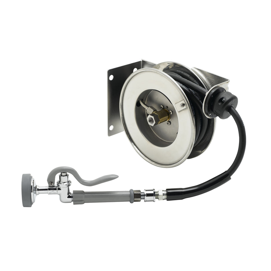T&S Brass B-7102-01M Open SS Hose Reel - 3/8" x 12' w/ B-0107 Spray Valve
