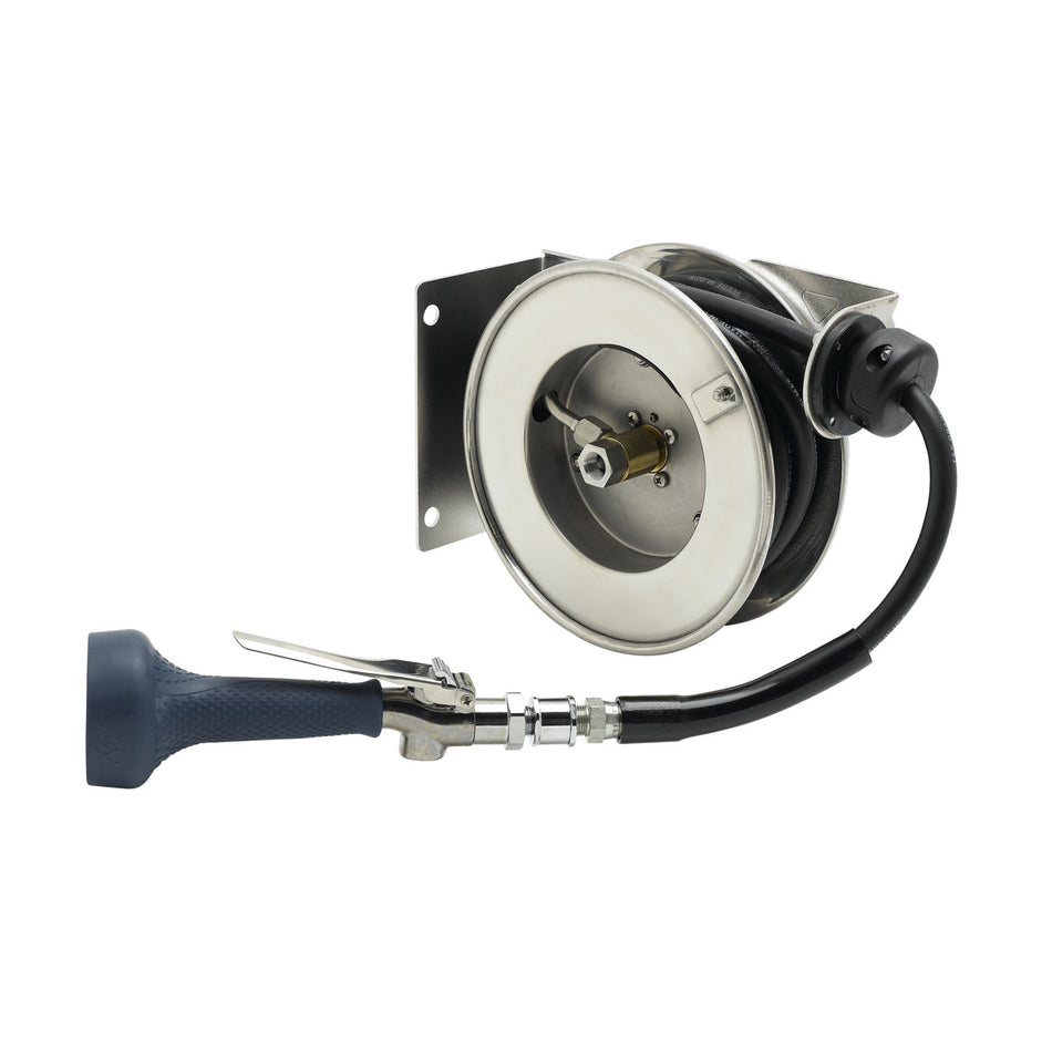T&S Brass B-7102-08M Open SS Hose Reel - 3/8" x 12' w/ B-0108 Valve