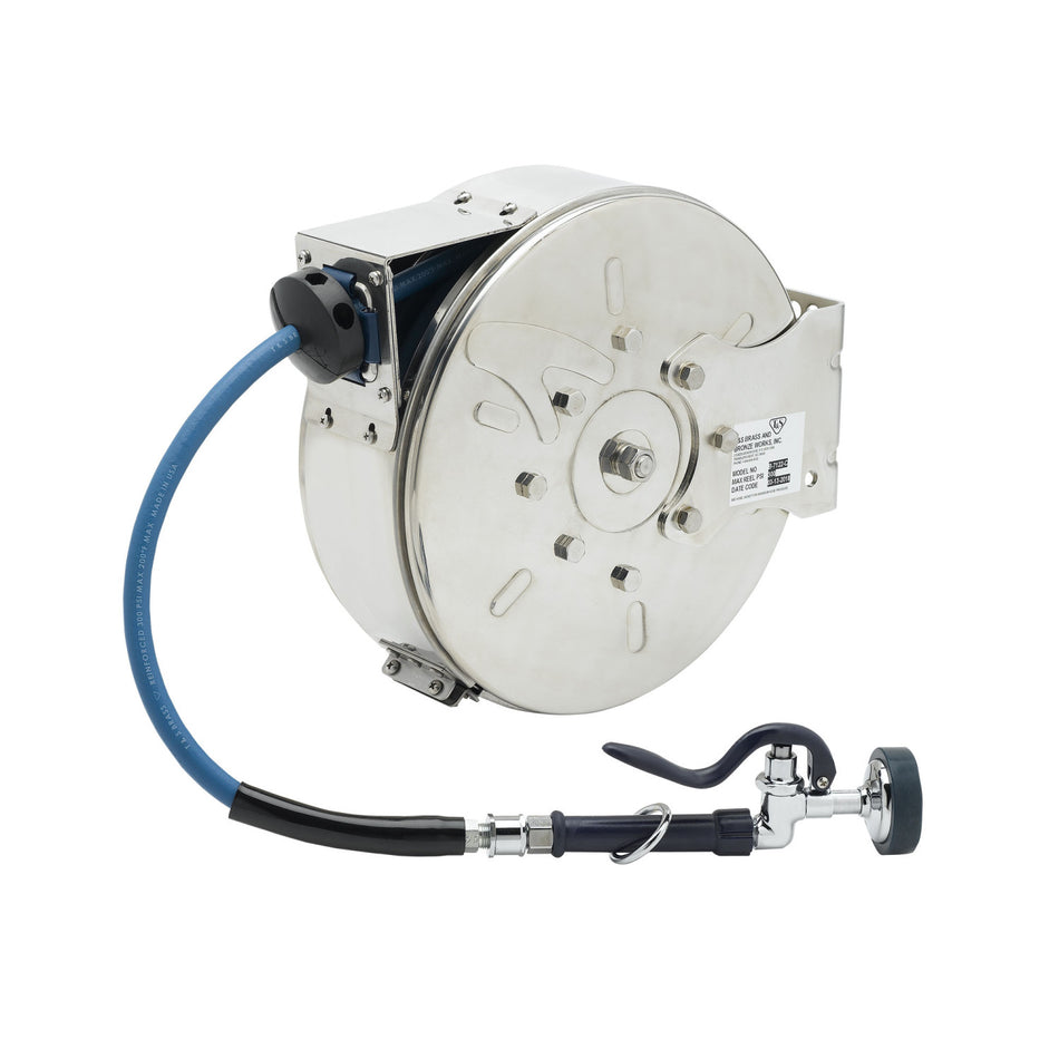 T&S Brass B-7122-C01 Enclosed SS Hose Reel - 30' Hose w/ Standard Spray Valve