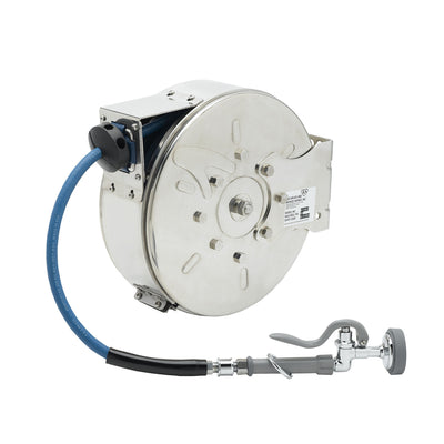 T&S Brass B-7122-C01M Enclosed SS Hose Reel - 30' Hose w/ EB-0107 Spray Valve