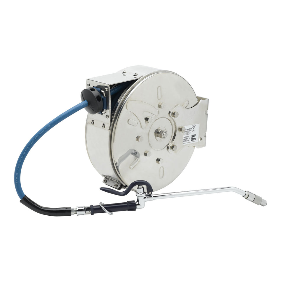 T&S Brass B-7122-C10 Enclosed SS Hose Reel - 30' Hose w/ Extended Spray Wand