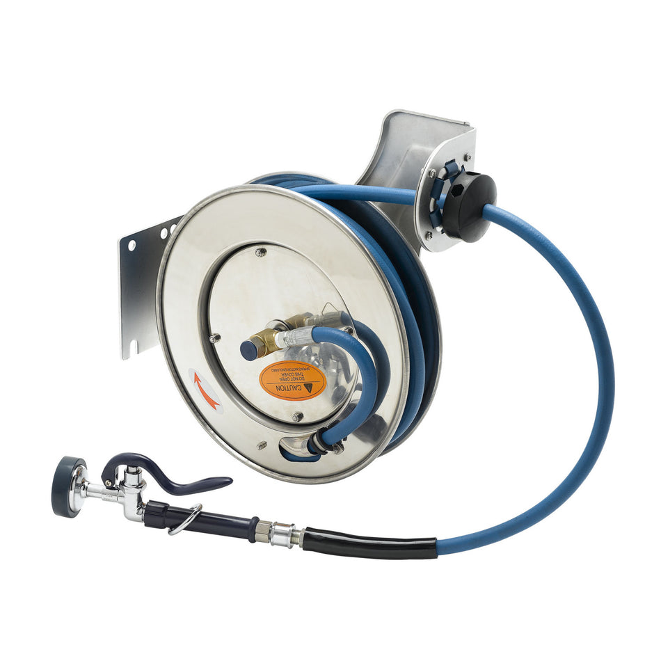 T&S Brass B-7132-01 Open SS Hose Reel - 3/8" x 35' w/ Standard Spray Valve