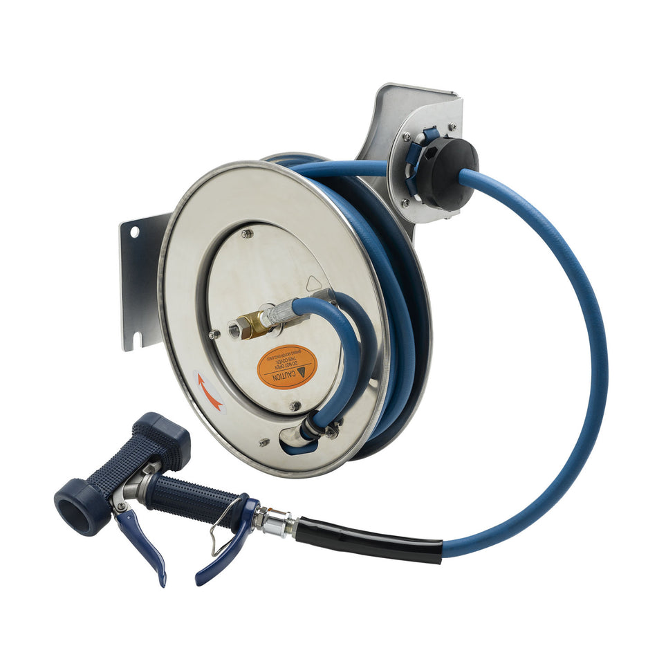 T&S Brass B-7132-05 Open SS Hose Reel - 3/8" x 35' w/ Front Trigger Water Gun