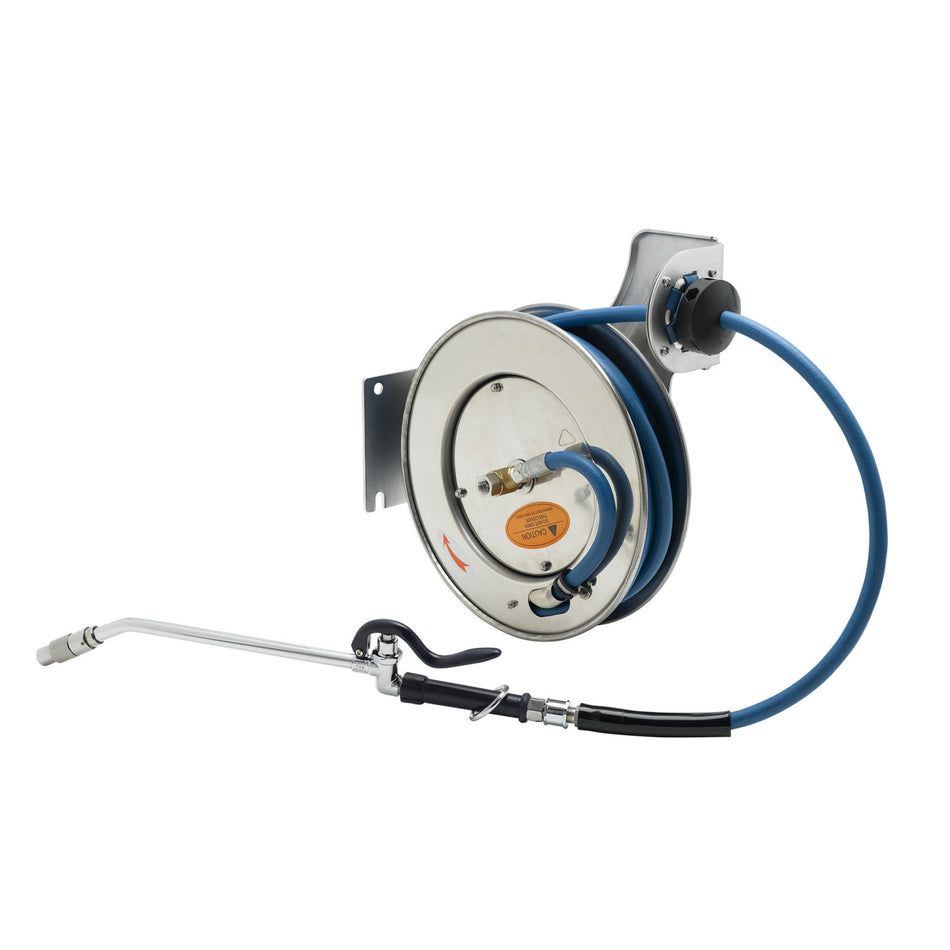 T&S Brass B-7132-10 Open SS Hose Reel - 3/8" x 35' w/ Extended Spray Wand