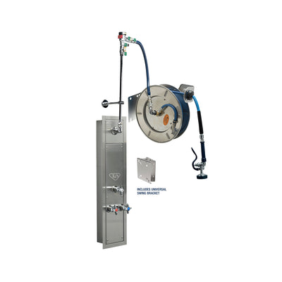 T&S Brass B-7132-U01WS7TC SS Hose Reel Recessed Cabinet - 35' Reel & Ceramas (Top Inlets)