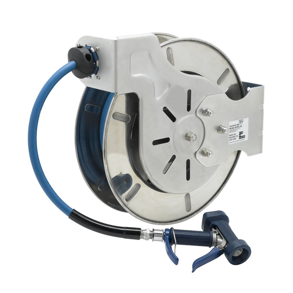 T&S Brass B-7133-06 Open SS Hose Reel - 1/2" x 35' w/ 7/16" Front Trigger Gun