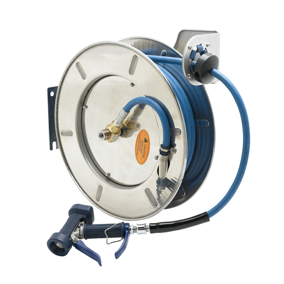 T&S Brass B-7142-05 Open SS Hose Reel - 50' Hose w/ Front Trigger Water Gun