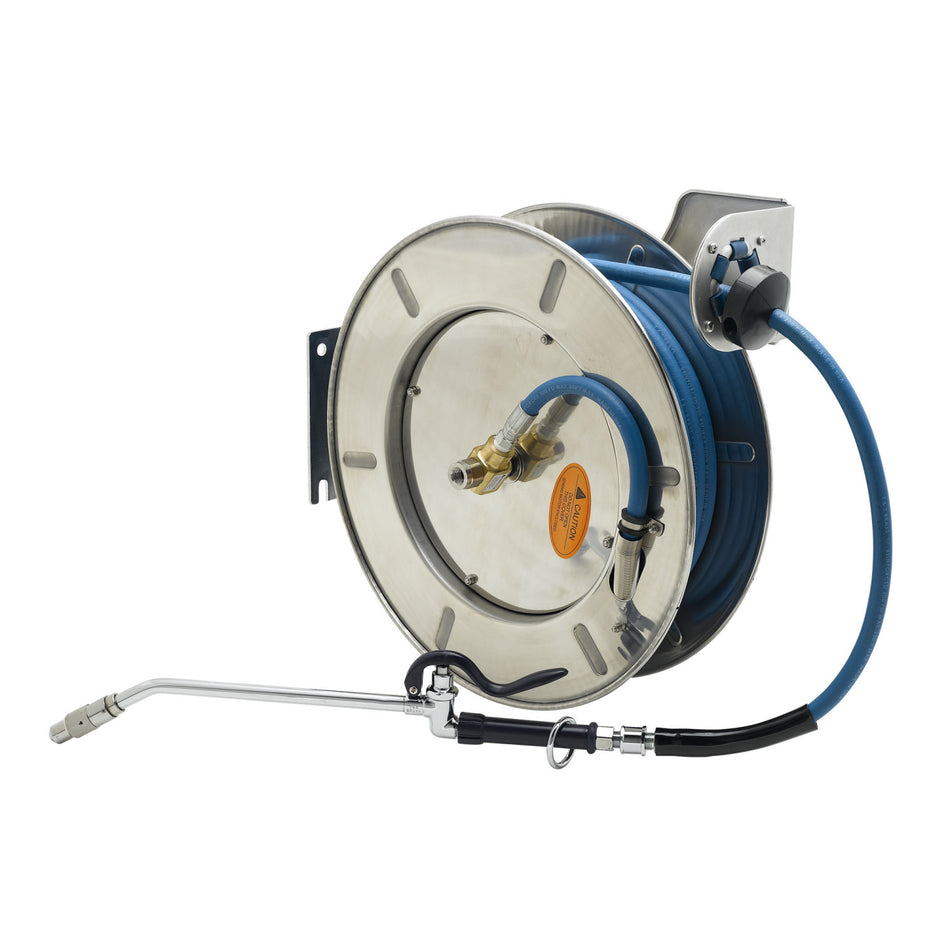 T&S Brass B-7142-10 Open SS Hose Reel - 50' Hose w/ Extended Spray Wand
