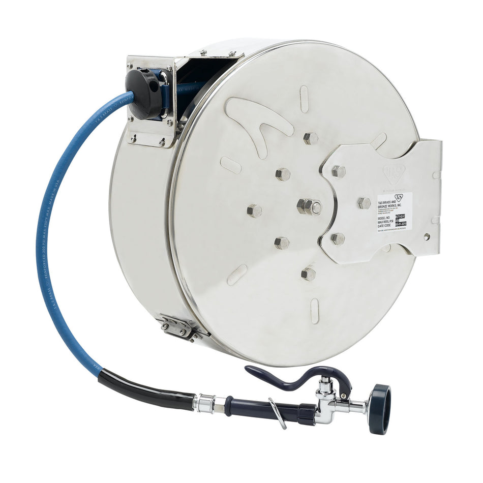 T&S Brass B-7142-C01 Enclosed SS Hose Reel - 50' Hose w/ Standard Spray Valve