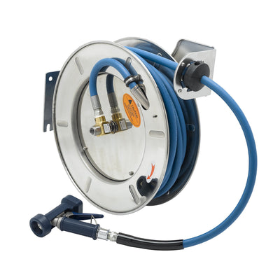 T&S Brass B-7143-02 Open SS Hose Reel - 1/2" x 50' w/ 5/16" Rear Trigger Gun