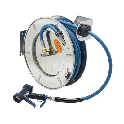 T&S Brass B-7143-06 Open SS Hose Reel - 1/2" x 50' w/ 7/16" Front Trigger Gun