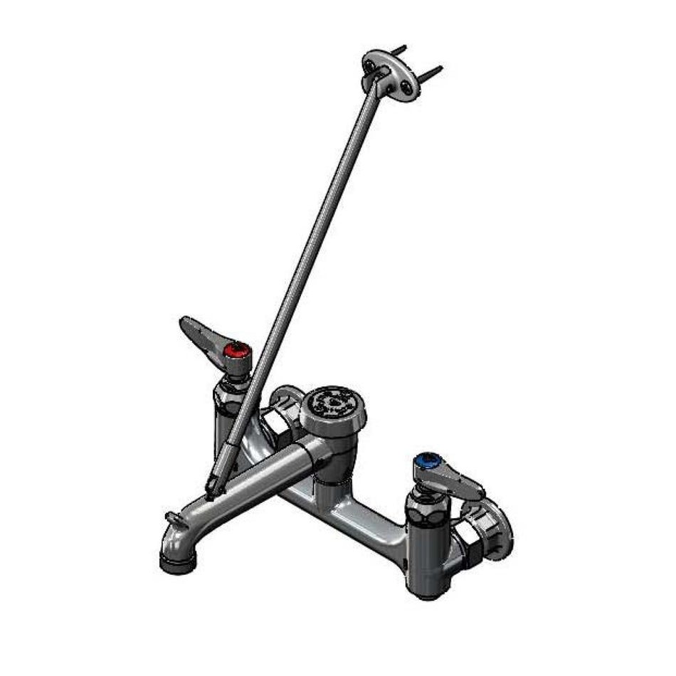 Service Sink Faucet, 8" Wall Mount, Built-In Stops, Vacuum Breaker, Polished Chrome (Buy American Act)