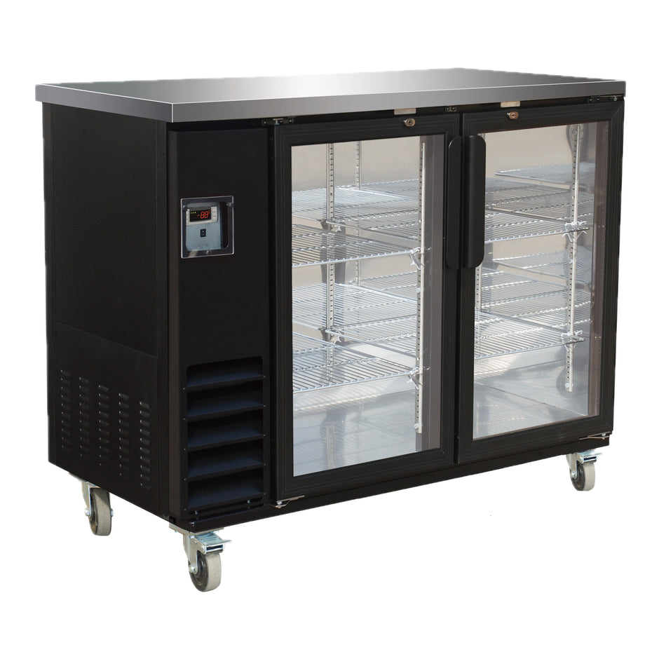 Serv-Ware 49" 2-Door Glass Back Bar Cooler - Commercial Beer Refrigerator